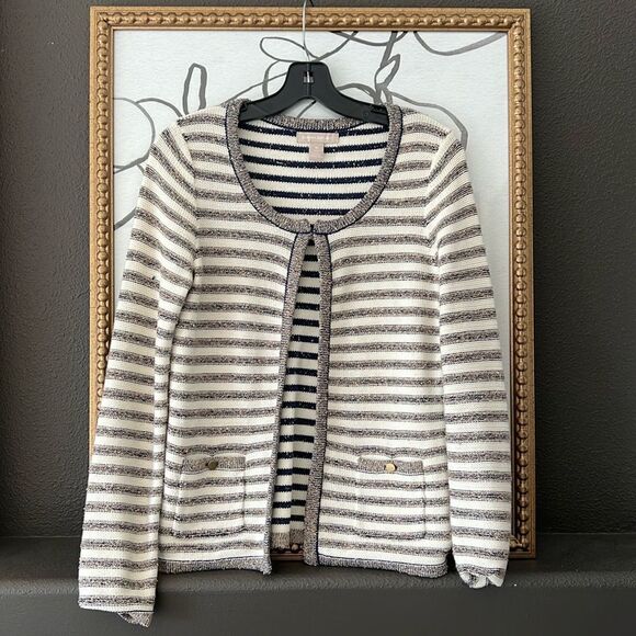 Banana Republic Metallic Stripped Cardigan Size Medium New - Picture 1 of 5